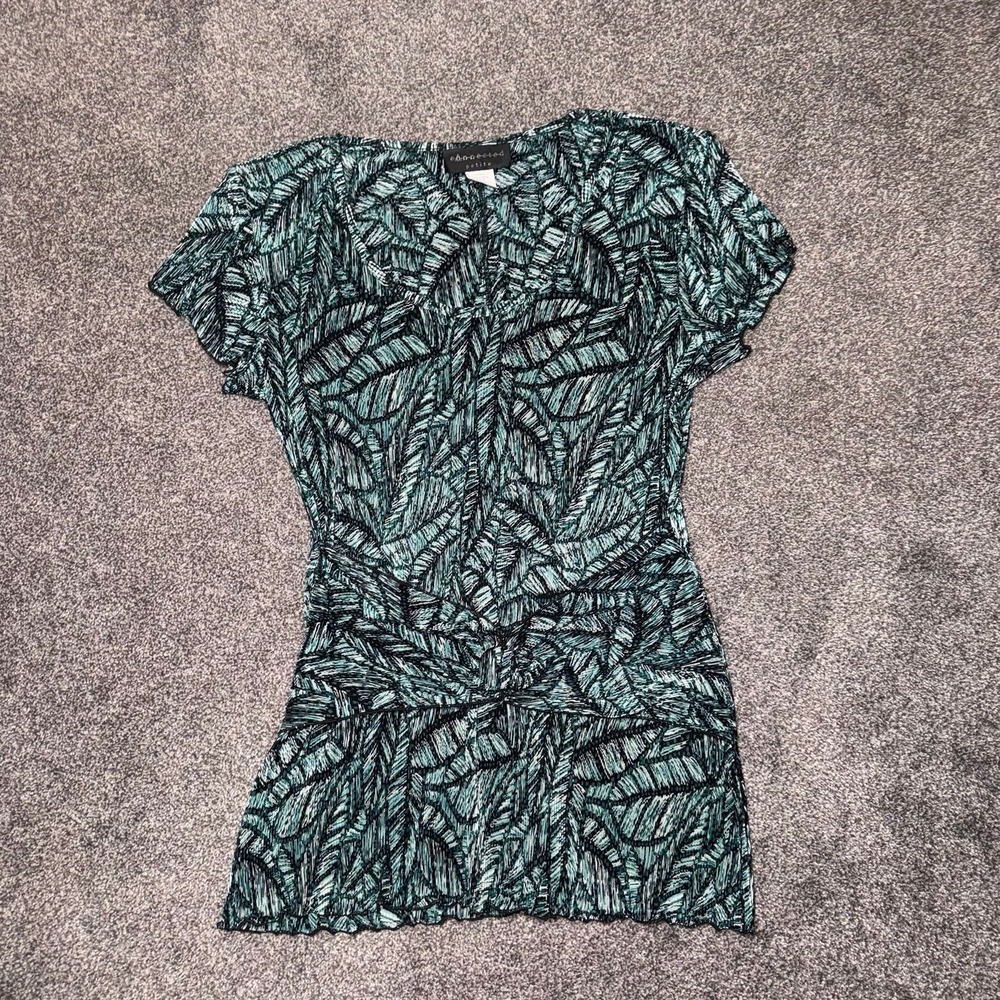 Connected Green & Black Abstract Leaf Pattern Blouse w/Detailed Waist - 10P